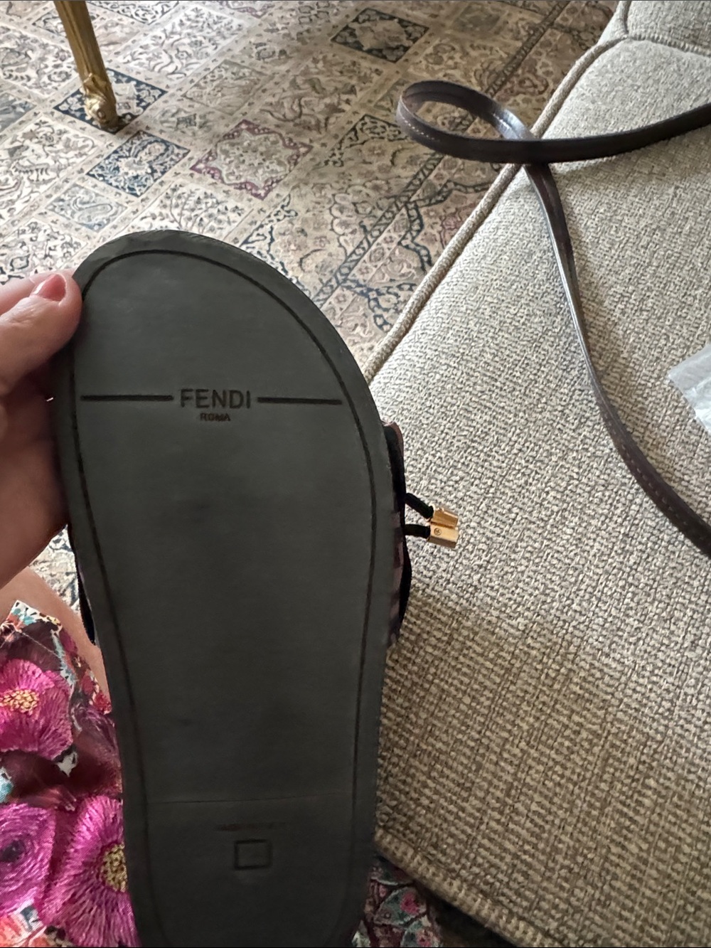 Fendi Black Footbed Slide with Brown FF Monogram Strap - Picture 2 of 2